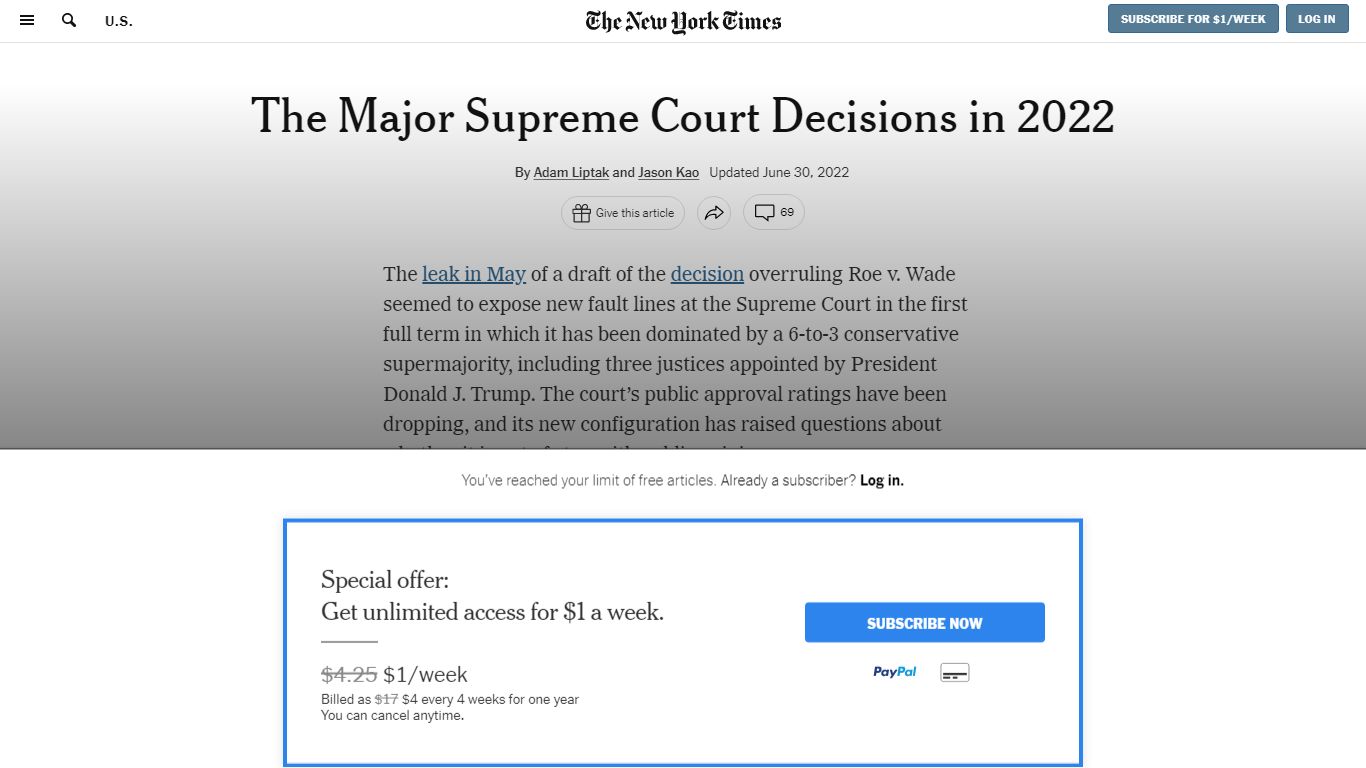 The Major Supreme Court Decisions in 2022 - The New York Times